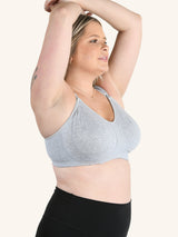 Back view of sport wirefree nursing bra in heather grey