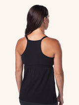 Back view of square neck maternity and nursing tank in black