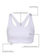 Back view of cotton wirefree sports bra in white