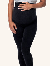 Back view of maternity support leggings patented back support in jet black