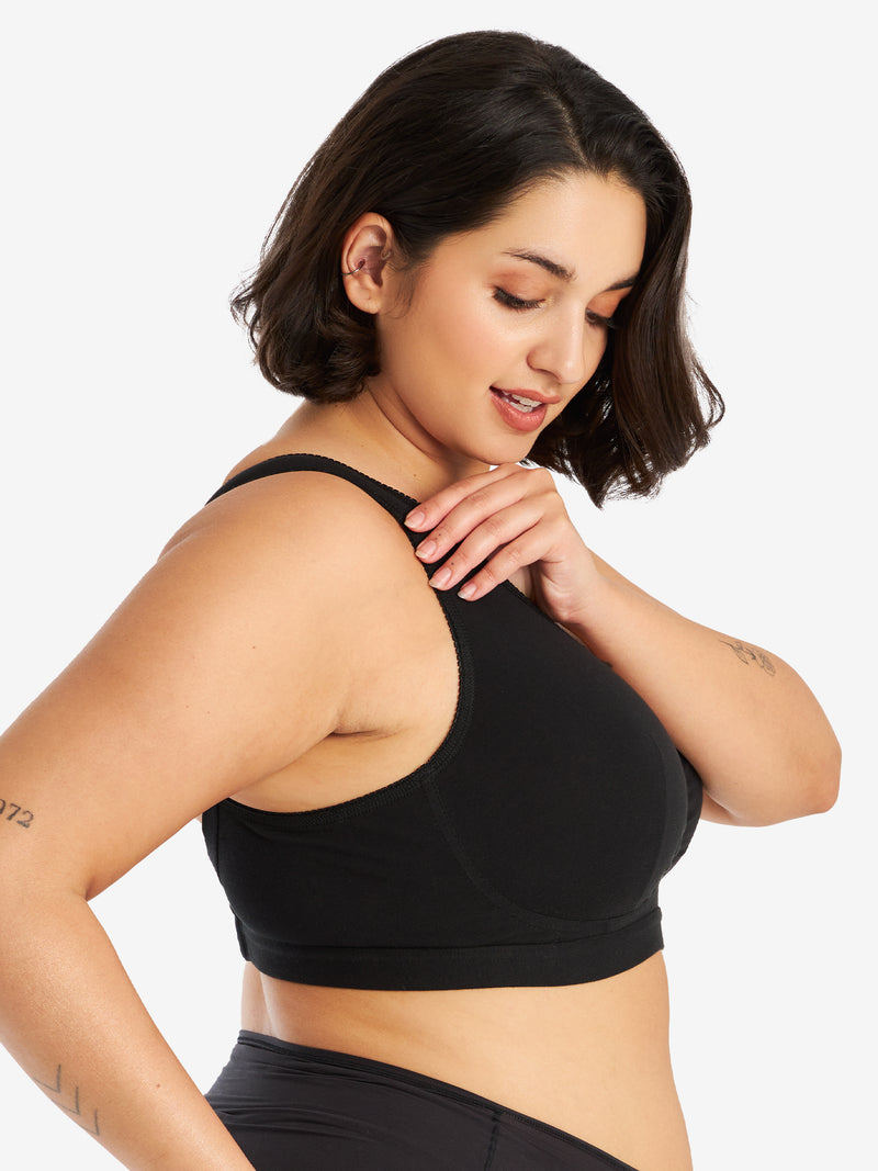 Side view of cotton comfort bra in black