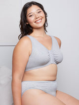 The Meryl - Cotton Front-Closure Comfort & Sleep Bra - Heather Grey,34CDDD