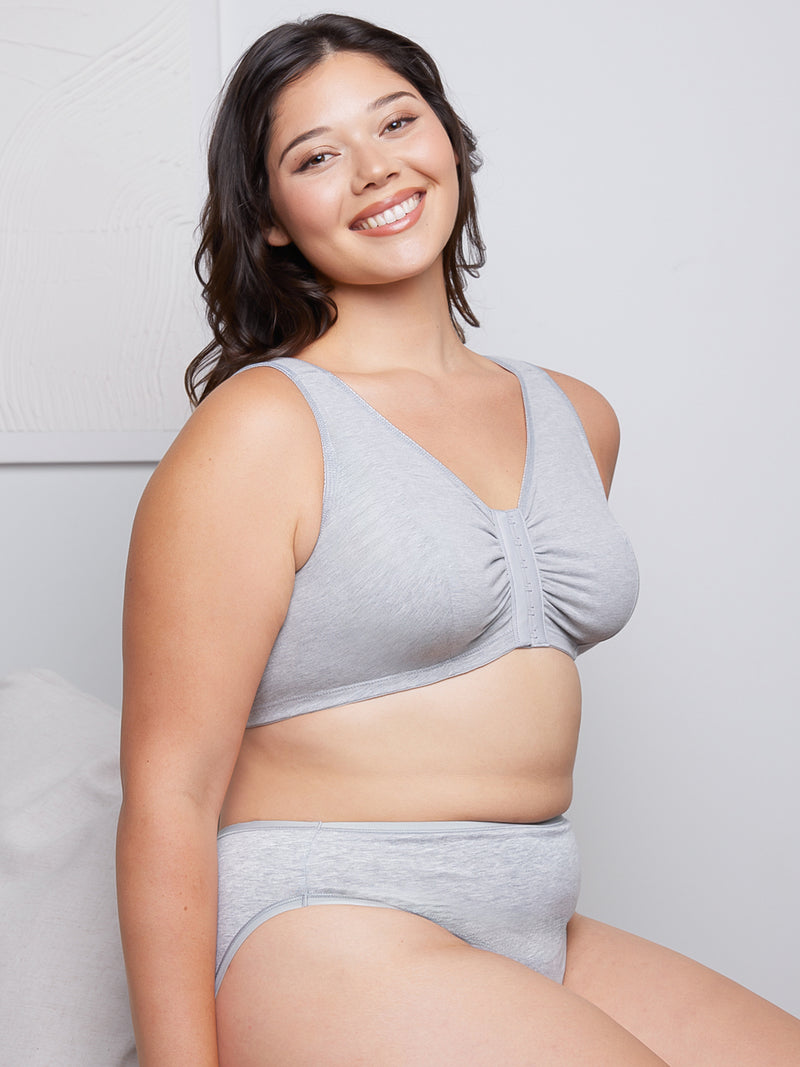 The Meryl - Cotton Front-Closure Comfort & Sleep Bra - Heather Grey,34CDDD