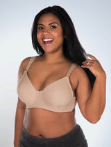 Front view of cool fit wirefree nursing bra in warm taupe