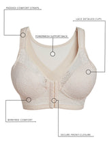 The Nora - Shimmer Support Back Lace Front-Closure Bra - Whisper Nude,38B