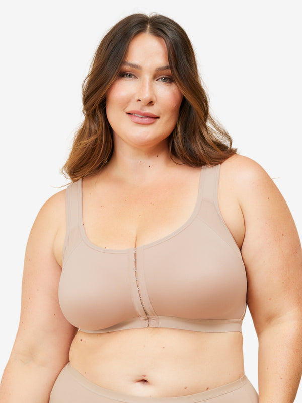 Leading Lady The Nora - Shimmer Support Back Lace Front-closure Bra In  Whisper Nude, Size: 48a : Target