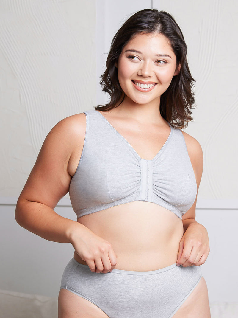 The Meryl - Cotton Front-Closure Comfort & Sleep Bra - Heather Grey,34CDDD