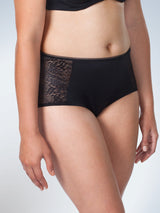 Front view of luxe body panty briefs in black