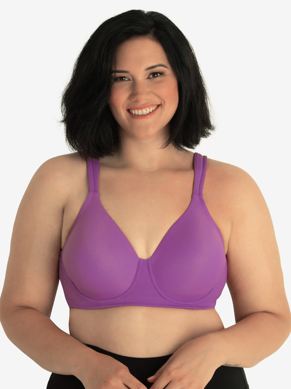 Front view of full coverage wirefree padded bra in amethyst plum