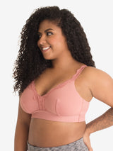 Side view of microfiber lace trim bralette in whisky rose