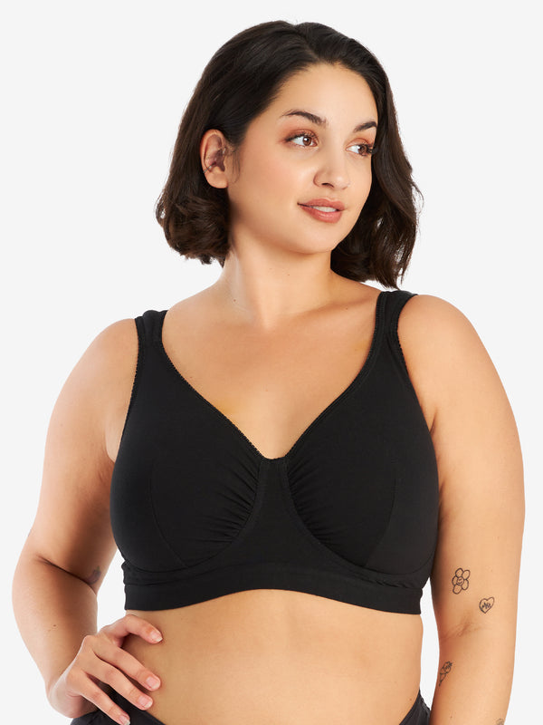 Front view of cotton comfort bra in black