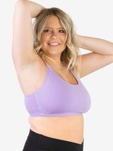 Side view of cotton wirefree sports bra in lavender