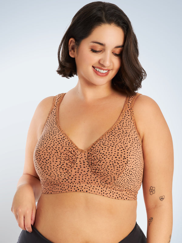 The Evie - All-Day Cotton Comfort Bra - Mocha Leo Dot,34CDDD