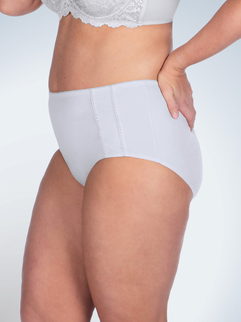 Side view of comfort fresh cooling panties in white