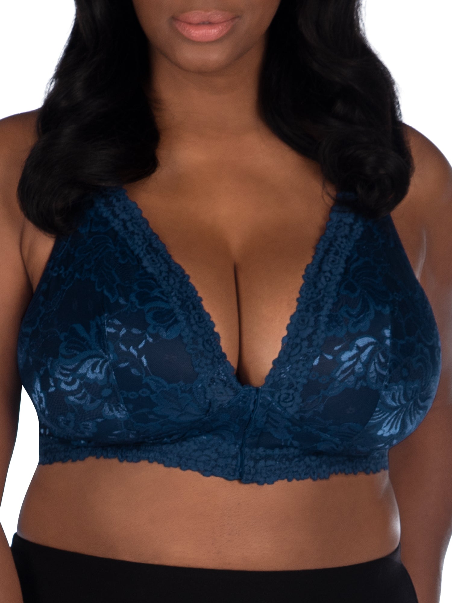 The Nola - Lace Wireless Front-Closure Bralette - Navy,M