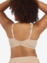 Front view of loving moments microf loving momentsiber comfort bra in sand