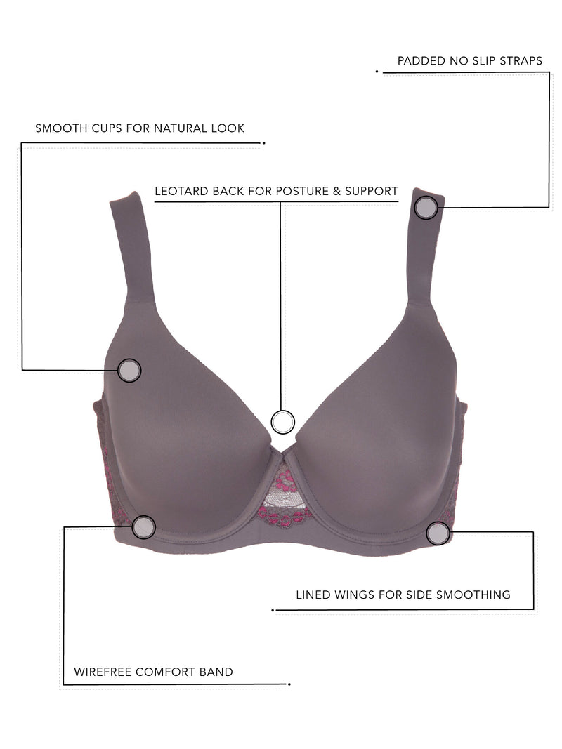 The Brigitte Lace - Wireless T-Shirt Bra - Black w/ Poseidon Trim,36A