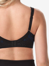 Side view of lace wirefree t-shirt bra in black