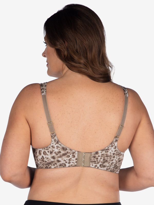 Back view of full coverage wirefree padded bra in water color leopard