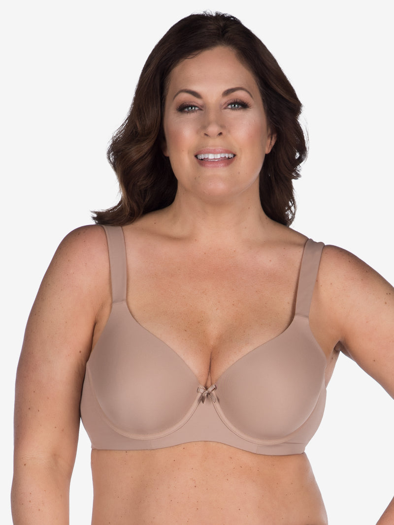 Front view of classic wirefree t-shirt bra in warm taupe
