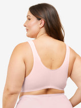 Back view of cotton front-closure wirefree comfort bra in pink