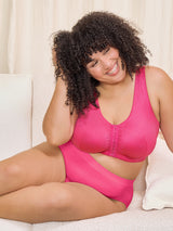 The Marlene - Silky Front-Closure Comfort Bra - Pink Fuschia Rose,36BCD