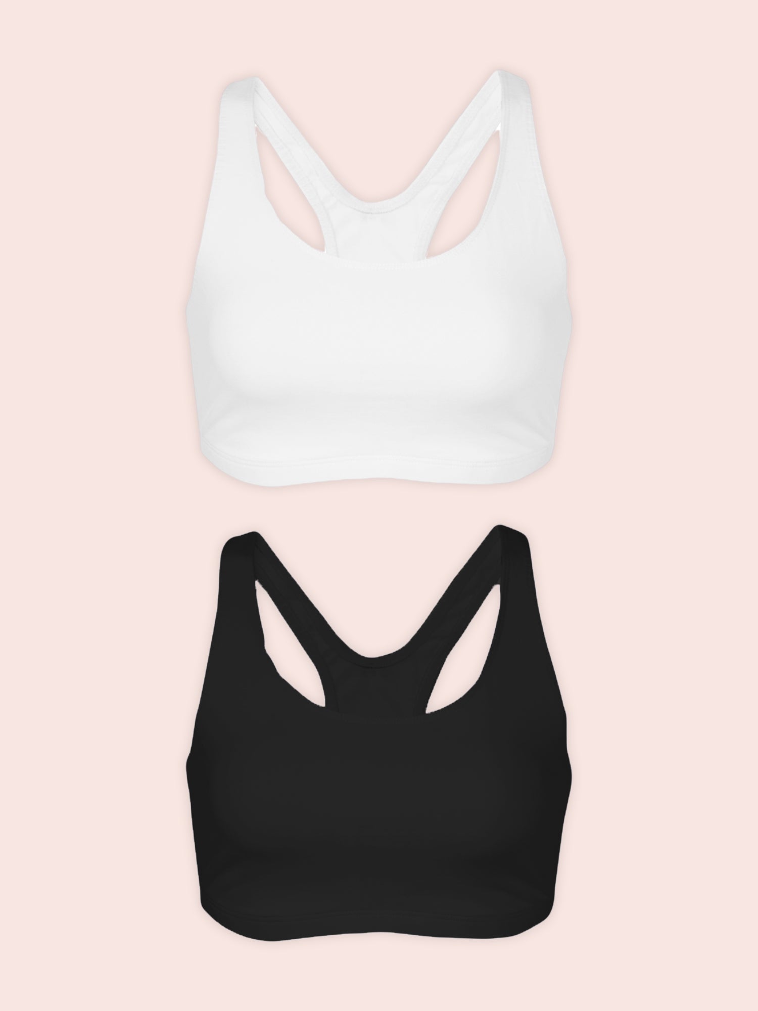 The Serena - Wireless Racerback Cotton Sports Bra 2-Pack - Black & White 2PK,38BCD