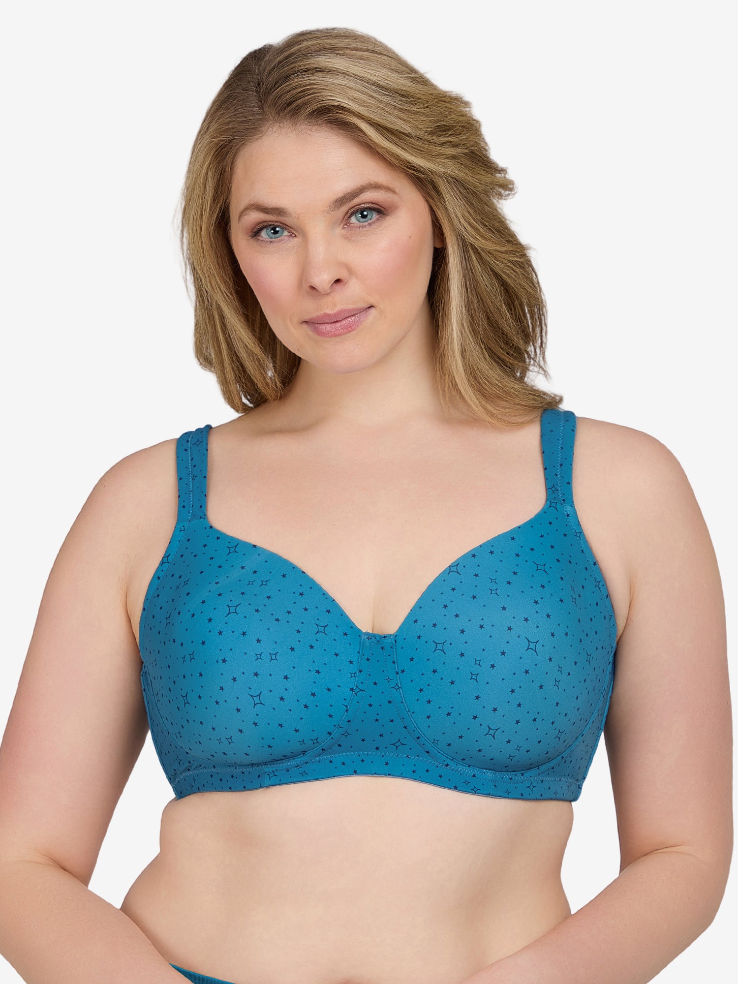 The Brigitte Full Coverage - Padded Wireless T-Shirt Bra - Blue Cosmic Print,38A
