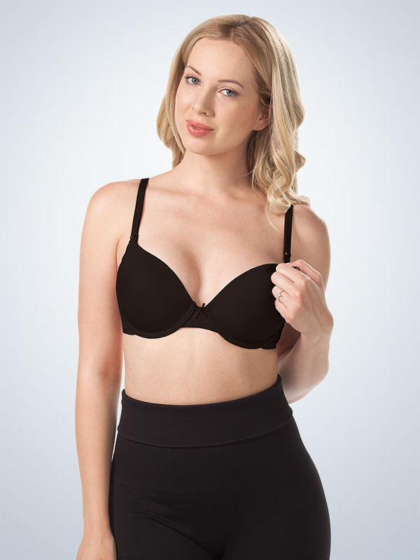 Front view of underwire maternity to nursing bra in black