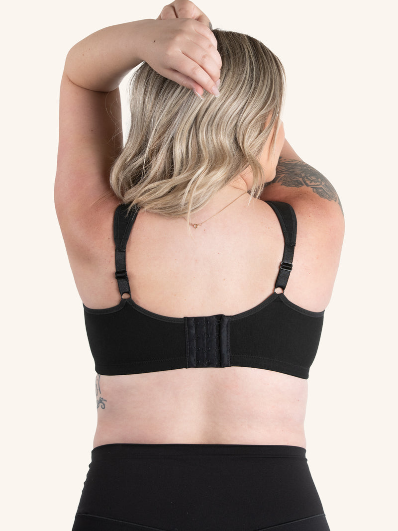 Back view of sport wirefree nursing bra in black