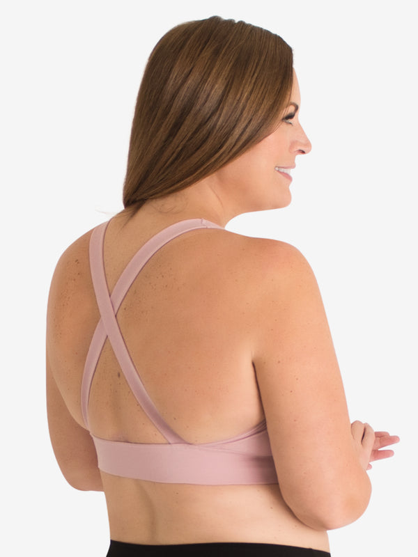 Front view of front-closure wirefree bralette in modern pale violet