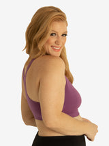 Side view of cotton wirefree sports bra in amethyst plum