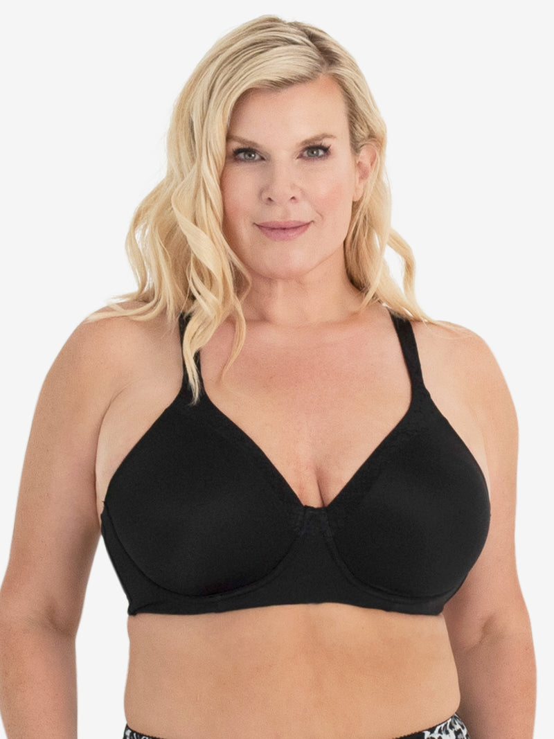 Front view of wirefree t-shirt bra in black