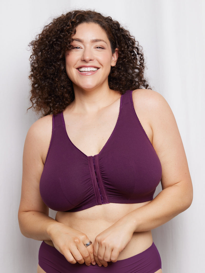 The Meryl - Cotton Front-Closure Comfort & Sleep Bra - Plum,36AB