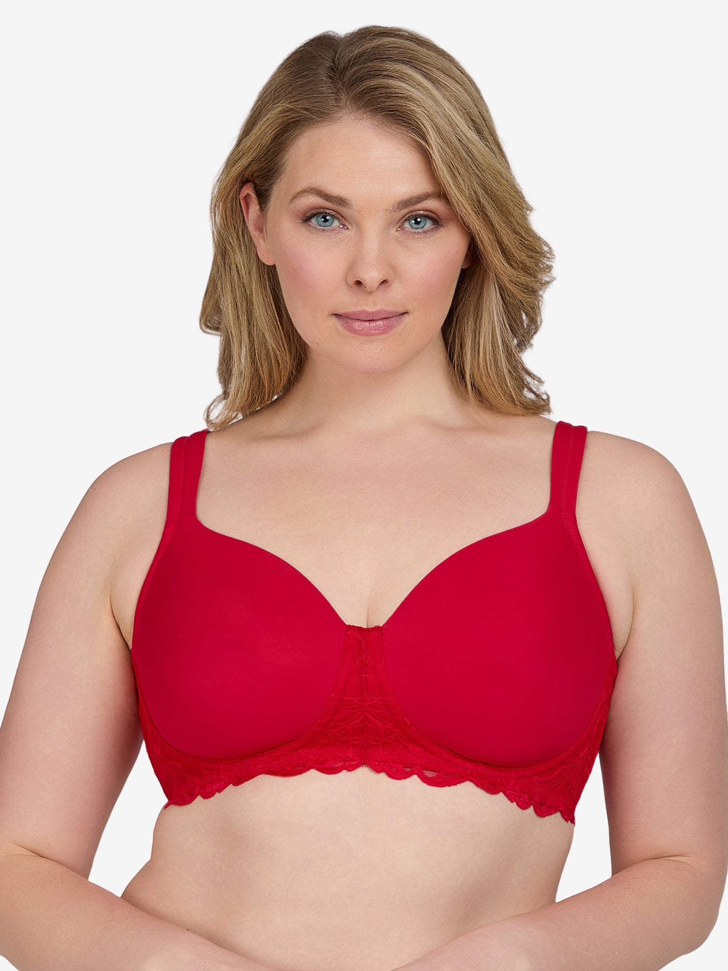 The Zoey – Lace Band Molded Wireless T-Shirt Bra - Pepper Red,38A