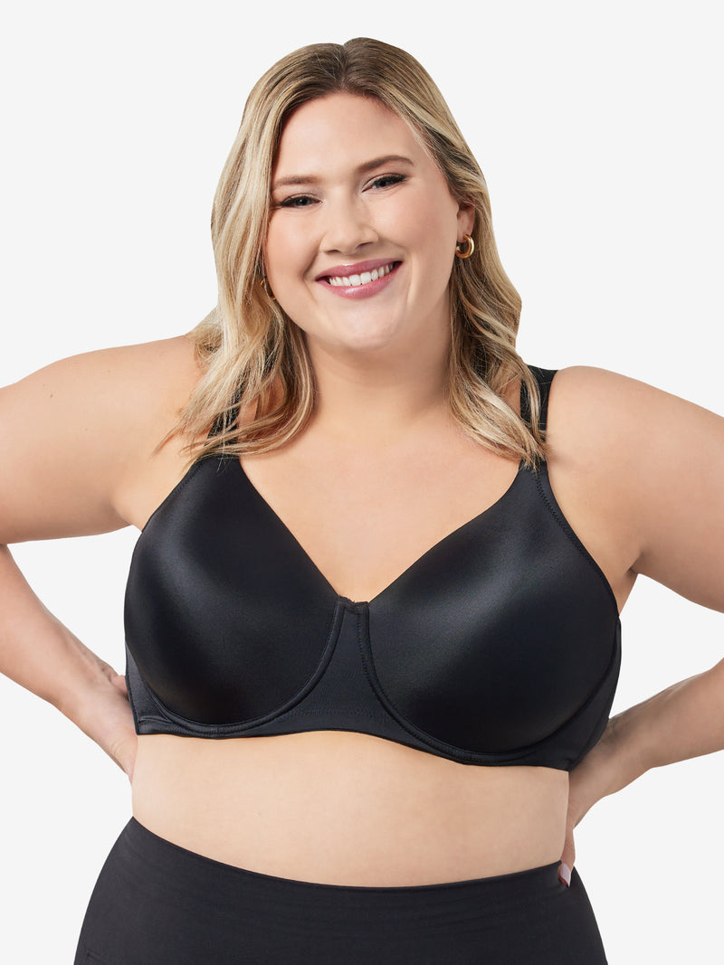 Front view of full coverage wirefree padded bra in black