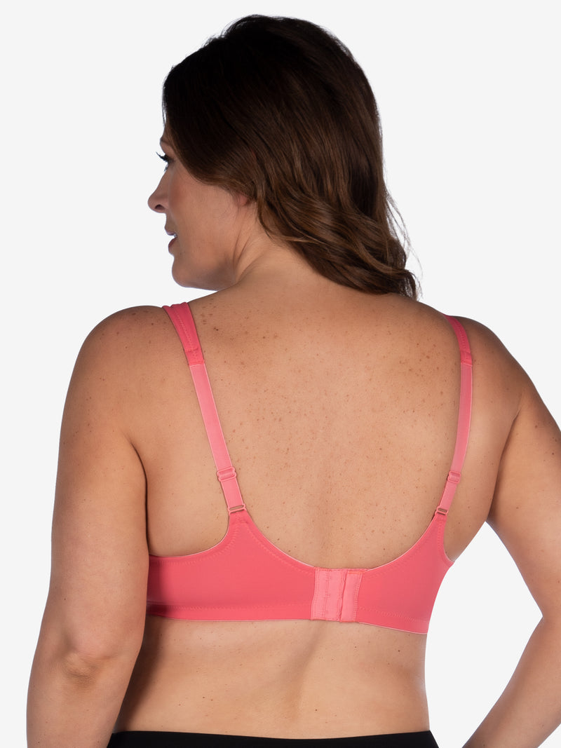 Back view of full coverage underwire padded bra in sun kissed coral