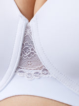The Brigitte Lace - Wireless T-Shirt Bra - White with Silver Sconce Trim,36A
