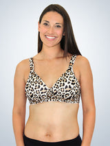 Front view of full coverage underwire padded bra in nude leopard