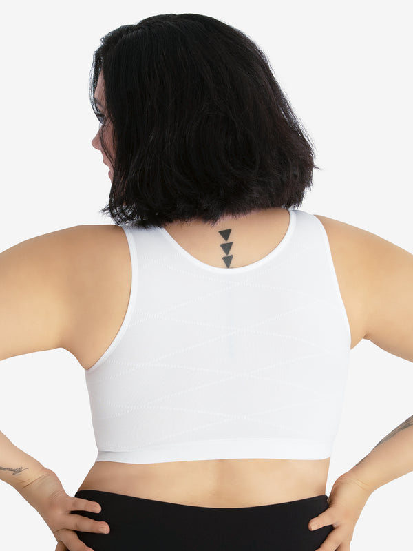 Back view of comfort support sports bra in white