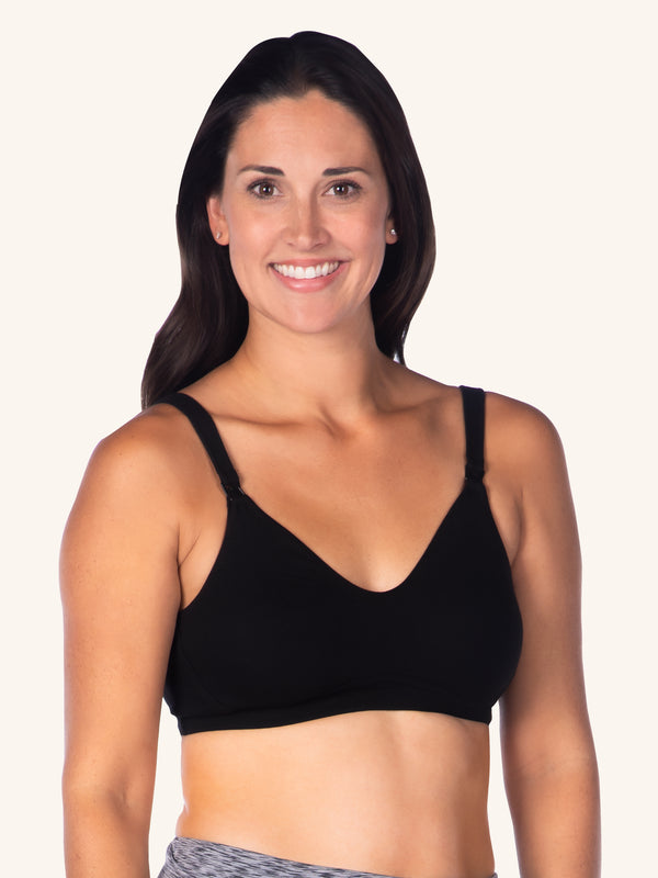 Front view of cotton sport wirefree nursing bra in black