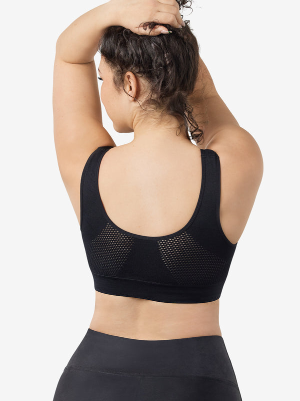 Back view of cooling everyday sports bra in black