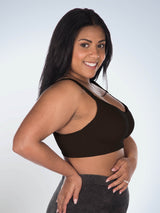 Side view of cotton sport wirefree nursing bra in black