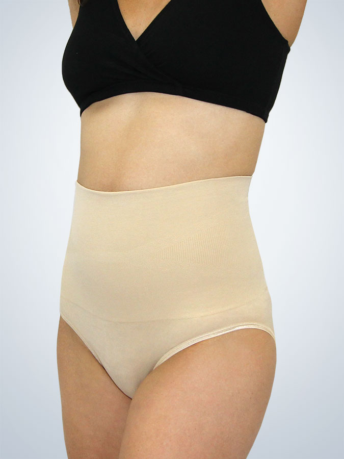 Front view of postpartum shapewear brief in naturally nude