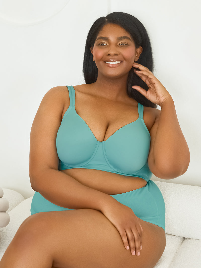 The Brigitte Full Coverage - Padded Wireless T-Shirt Bra - Fresh Turquoise,38A