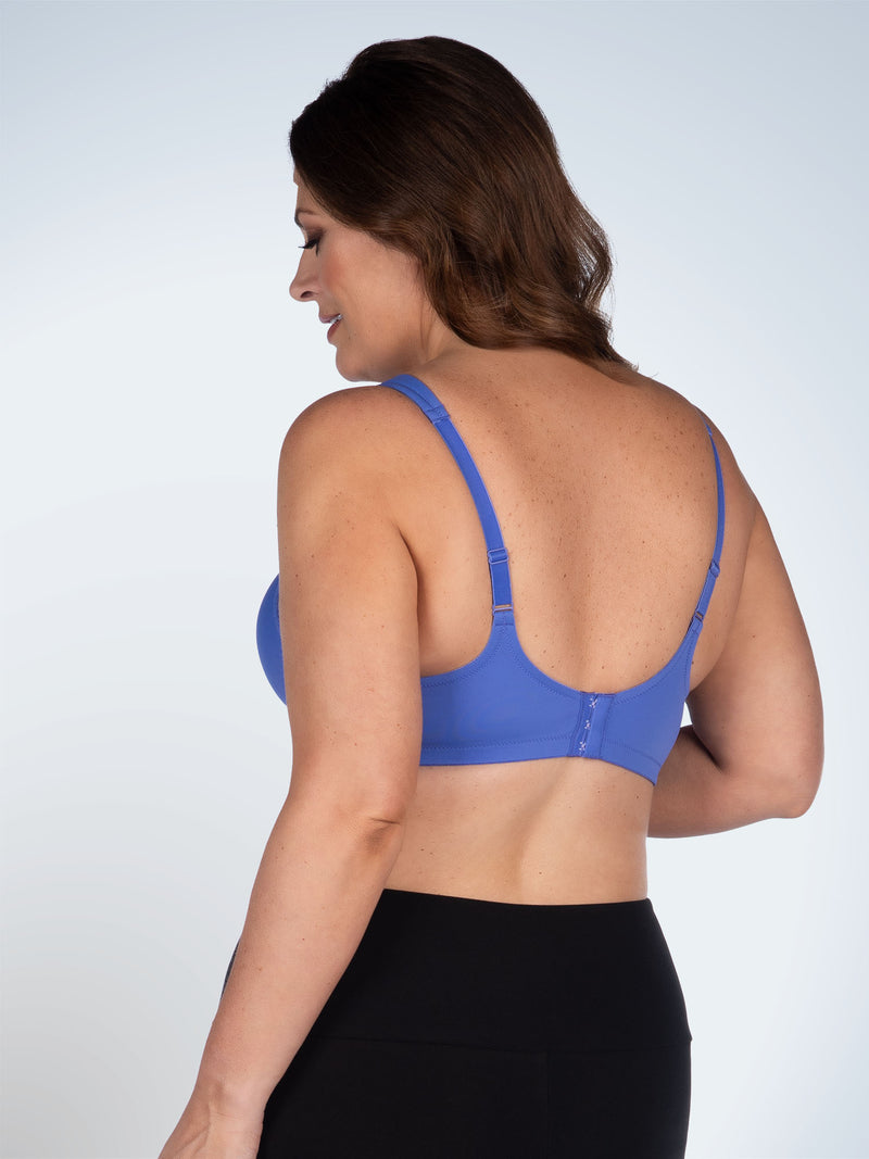Back view of full coverage underwire padded bra in iris bloom