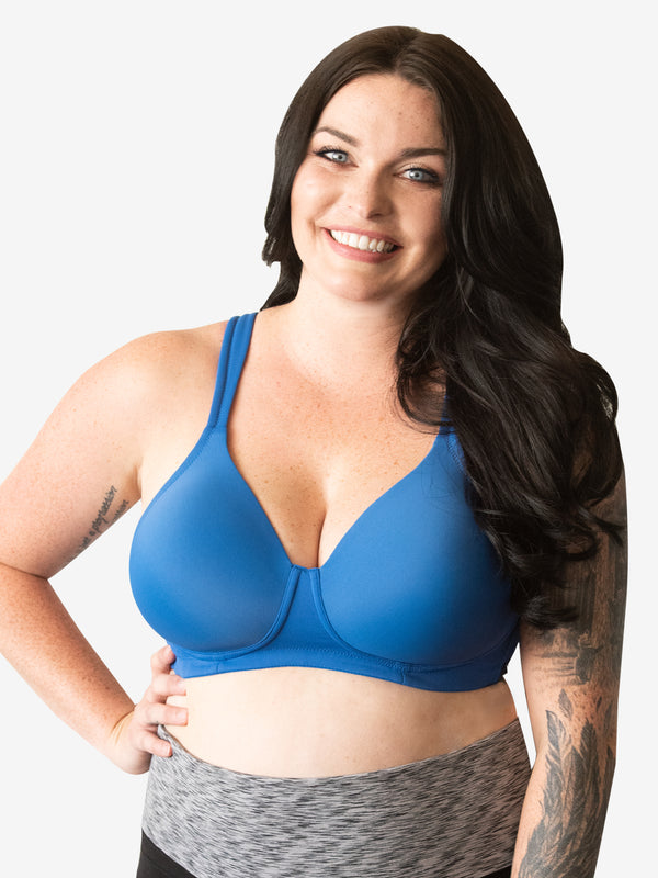 Front view of full coverage wirefree padded bra in baltic blue