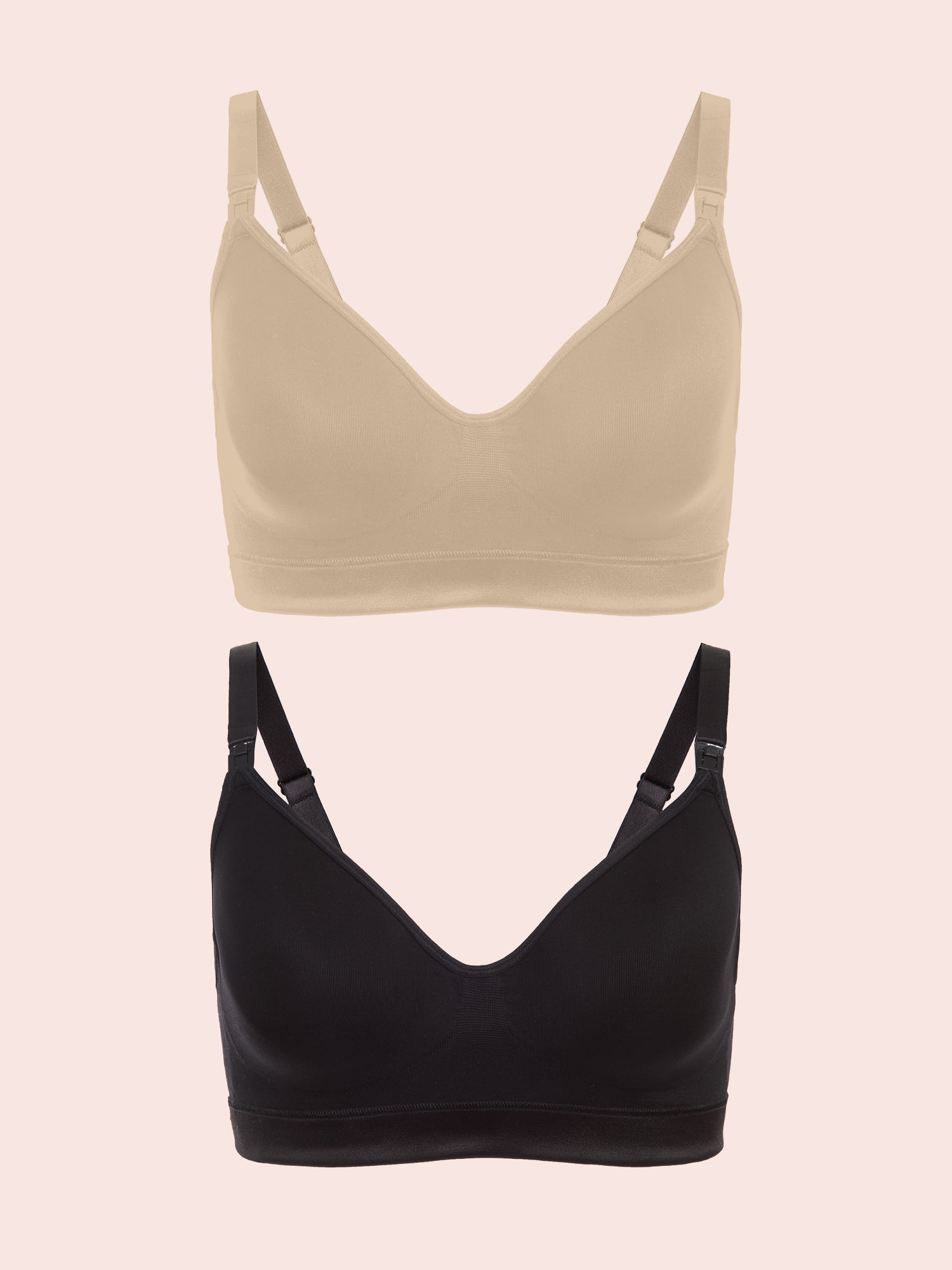 Loving Moments Deluxe Seamless Wireless Padded Nursing Bra 2-Pack - Black & Nude 2PK,M