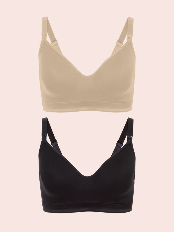 Loving Moments Deluxe Seamless Wireless Padded Nursing Bra 2-Pack - Black & Nude 2PK,M