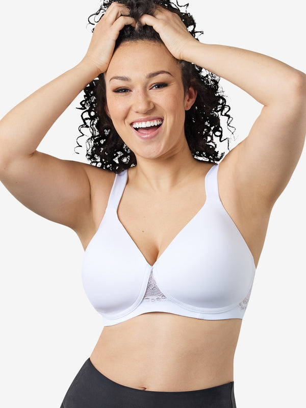 Front view of lace wirefree t-shirt bra in white